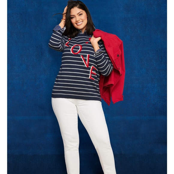 Talbots Blue Stripe LOVE STRIPE Crewneck Sweater - Picture 3 of 12